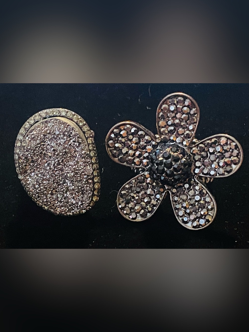 Rings rhinestone heavy statement flower and druzy set of 2 New adjustable